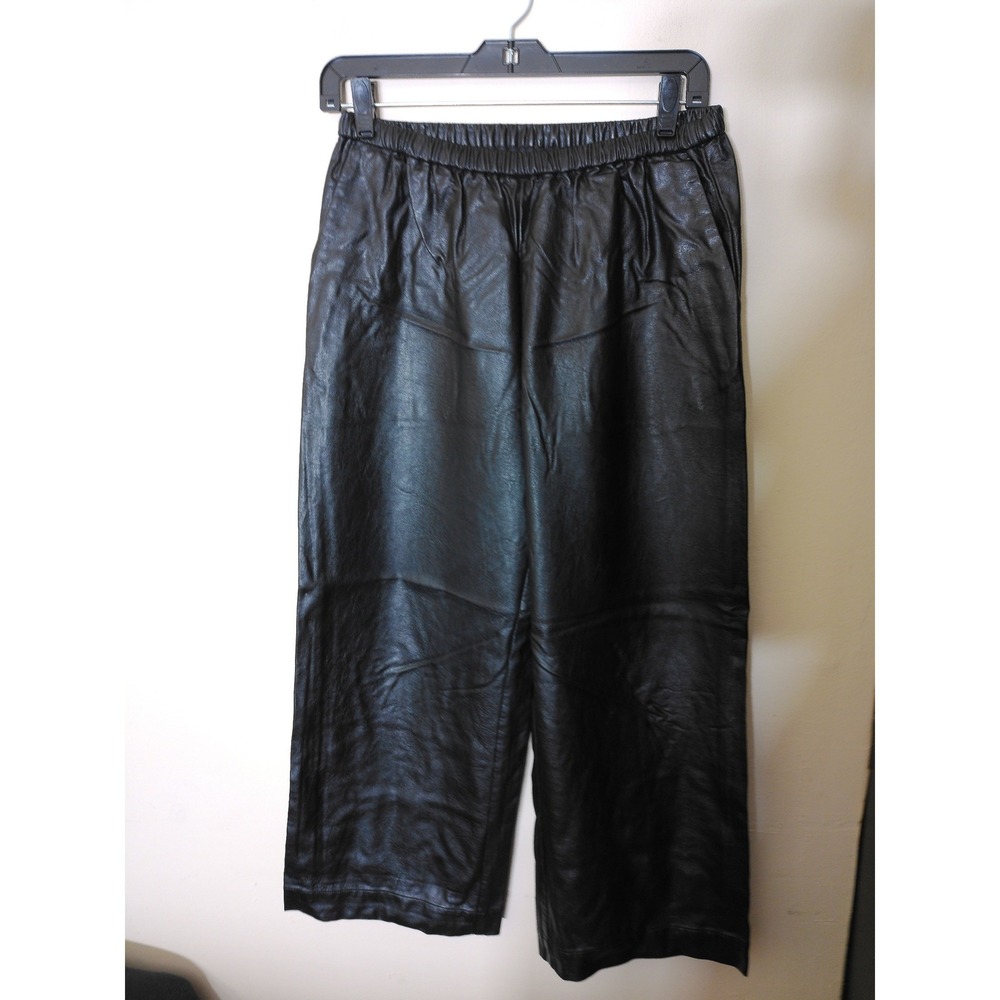 HIDEMI Faux Leather Pants Women M Black Elastic Waist Straight Leg Avant Garde
